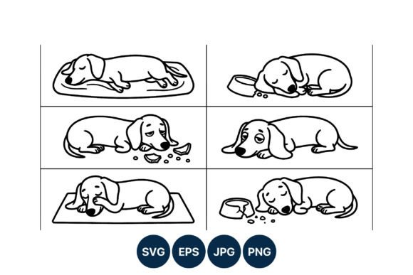 Download Sleeping and Sad Dachshund Dog Line Art - Line art Collection