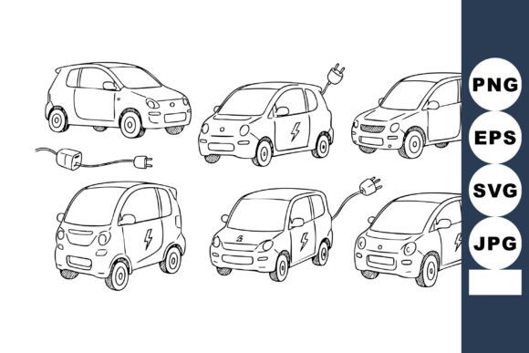 Download Electric Car Line Art Set with Plugs and - Line art Collection