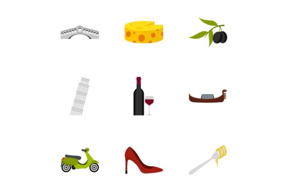 Download Travel to Italy Icons Set, Flat Style - Flat Collection